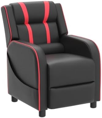 Costzon Kids Recliner, Gaming Recliner Chair w/Side Pockets, Footrest, Headrest & Lumbar Support for Kids Room & Play Room, Adjustable Racing Style Leather Sofa for Children Boys Girls (Red, Black)