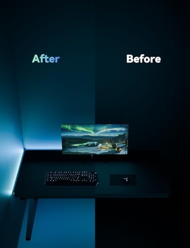 RGB Backlight for PC & Mac, LED Strip Light Sync with Screen Color or Music, Stick to the Edge of Your Desk, LEDs for Desk Gaming, USB Port, Software Control, 6.57ft / 2m