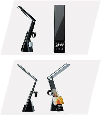 AYI 6in1 Multifunctional Foldable LED Table Lamp with Wireless Charger Digital Alarm Clock Eye-Care Lighting 3 Color Modes 15W Qi Charger for Phone/Headphones, iWatch Charger Compatible-N61 Black.