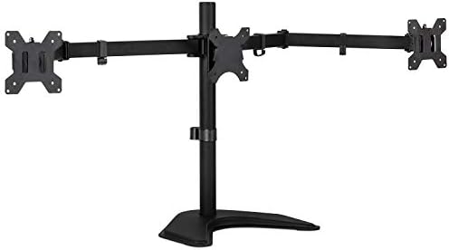 Mount-It! Triple Monitor Stand for Desk, 3 Monitor Mount Fits 19–27" Screens, Holds 15.4 lbs Each, Full Motion Triple Monitor Arm with Tilt Swivel Rotate, VESA 75x75, 100x100, Stable Freestanding Base