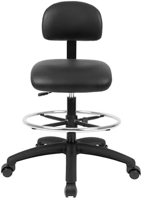 FSS Series Square seat Tall (24"-34") seat Height Chair. Vinyl-for Office, Garage, Desk, Shop, Computer, Doctor, Medical, Easy to Clean! 18" Footring (Black, Tall, Self Braking Casters)