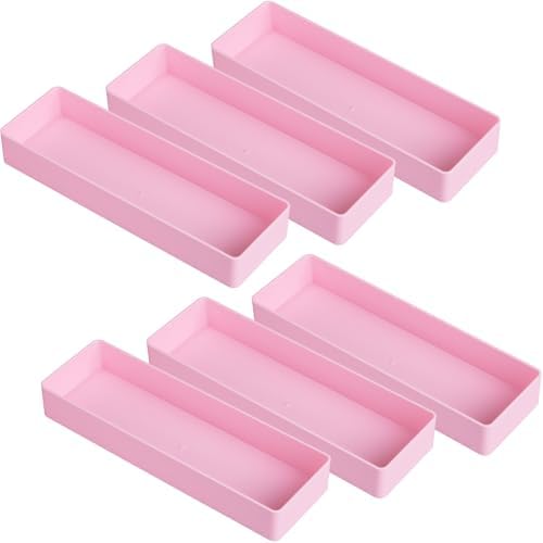 Teling 6 Pcs Pink Plastic Desk Drawer Organizer Pen Tray Shallow