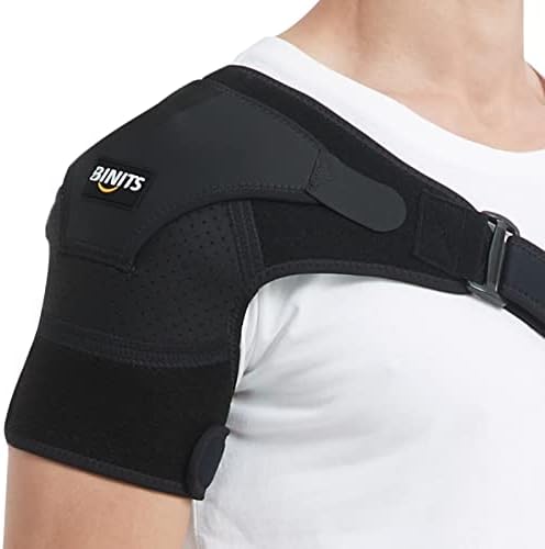 Shoulder Brace for Torn Rotator Cuff, Tendonitis, Shoulder Pain Relief, Dislocation, Adjustable Arm Sling Shoulder Support Fit Sleeve Wrap for Men & Women（Black S-M）