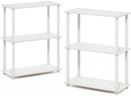 Furinno Turn-N-Tube Storage Shelves Set of 2, 3-Tier Book Shelf, Corner Shelf, Toolless Open Shelves, for Organization and Storage, Living Room, Garage, Home Office, White