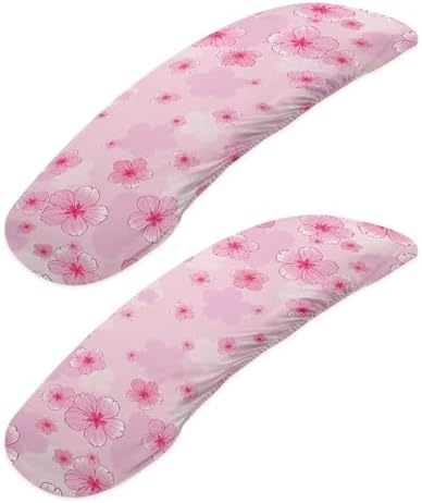 Office Chair Arm Covers Set of 2 - Cherry Blossom Printed Armrest Covers With Elastic Band, Stretchy Washable for Computer Chairs