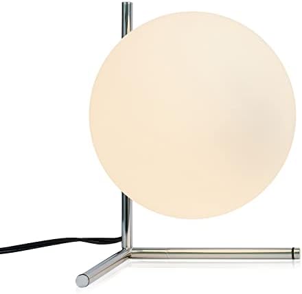 BOKT Modern Globe Table Lamp Chrome Simple Desk Lamp Bedside Nightstand Small Lamp Nordic Creative Design White Glass Ball Reading Lights for Study Living Room Bedroom Children Room Cabinet Farmhouse