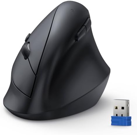 TECKNET Ergonomic Mouse, Vertical Wireless Mouse 2.4G, Computer Mouse with 6 Adjustable 4800 DPI, Quiet Clicks Optical Mice, USB A Receiver, 6 Buttons for Laptop, Desktop, PC - Black