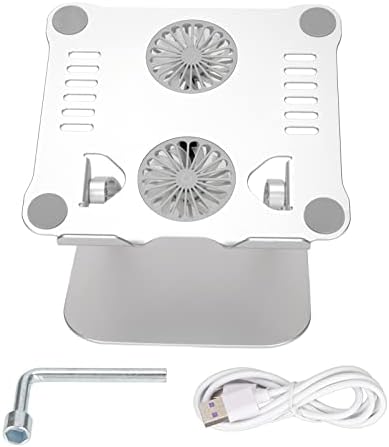 Diyeeni Laptop Stand with 2 Cooling Fans, Aluminum Computer Riser Ergonomic Foldable Height Laptop Elevator for Desk, Compatible with 10-17.3in Laptops, Sturdy Portable (Silver)
