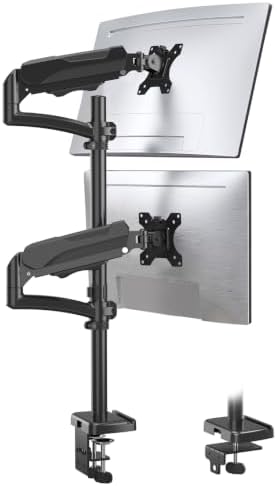 Vertical Dual Monitor Mount Fit up to 32", Stacked Monitor Stand for 2 Computer Screens, Gas Spring Full Motion Adjustable Tall Display Desk Mount, Each Arm Holds up to 17.6lbs, VESA Mount