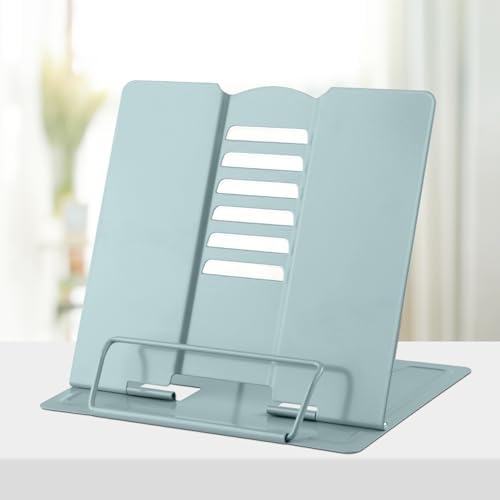 Honagu Metal Desk Book Holder, Hands Free Adjustable Cookbook & Document Holder, Portable Bookstand for Music Books, Textbooks, Recipes, Tablets & iPads (Olive Green)