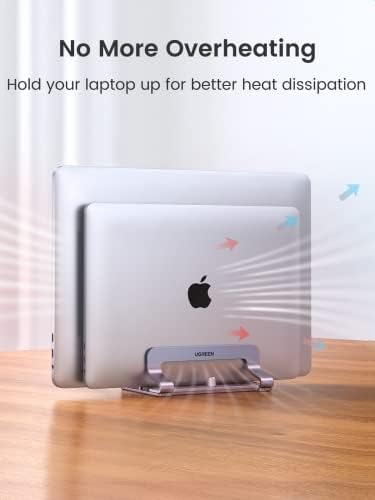 UGREEN 2-Slot Vertical Laptop Stand Holder Desk Compatible with MacBook Pro Air Laptop Stand Desktop Adjustable, Lenovo Ideapad, Surface Book, HP Notebook, Dell Chromebook Up to 17.3 Inch, Space Gray