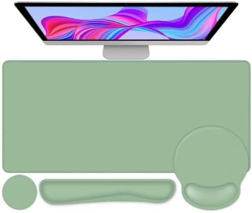 4 PCS Mouse Pad Desk Mat Protector, Keyboard Wrist Rest + Comfortable Mouse Pad with Wrist Rest +Coaster, Large Gaming Mousepad for Computer Laptop, 35.4" X15.7" Deskpad for Office Home I Sage Green