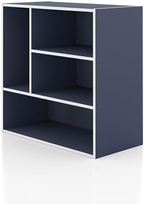HOMES: INSIDE + OUT Apexa 4-Vertical Storage Organizer Shelves, Stackable Wood Bookcase for Organization, Dorm Teen Room Decor & Home Office, Steel Blue
