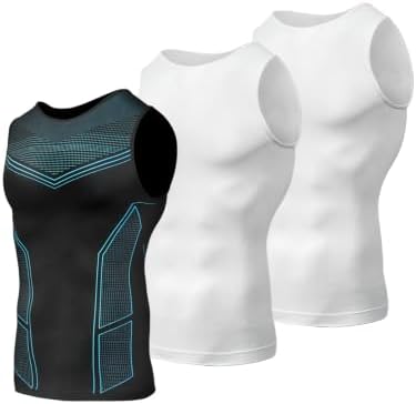 Odoland 3 Pack Men Compression Shirt Slimming Body Shaper Workout Vest