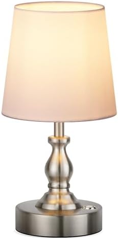 PARTPHONER Mini Cordless LED Table Lamp, 5200mAh Rechargeable Battery Operated Lamp, 3-Level Brightness, Touch Dimmable Desk Lamp, Bedside Night Light for Patio Camping Restaurant Home, Brushed Nickel