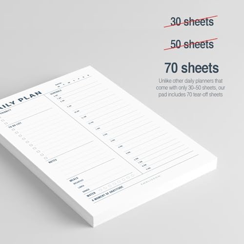 Daily Planner Notepad, 5.5 x 8.5" Tear-Off Pad – 70 Undated Sheets Focus-Enhancing Desktop Organizer with Hourly Schedule, To-Do List for Work, School (White, Minimalist, 1 Pack)