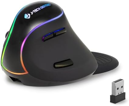 J-Tech Digital Ergonomic Mouse with Wireless Connection, Removable Palm Rest, Thumb Buttons, Rechargeable Battery, 800 DPI, Compatible with Windows and MAC OS