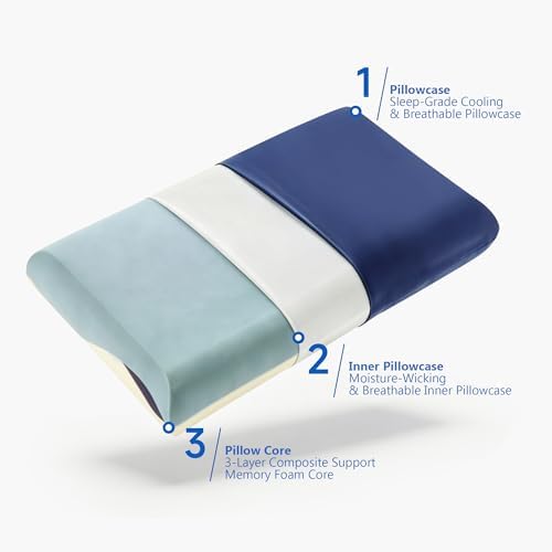 Cervical Pillows for Neck Pain Relief, Memory Foam Pillows 3.94'' Medium Profile, Cooling Fabric for Sleeping, Ergonomic Contour Support for Side/Back Sleepers, Machine Washable Memory Foam