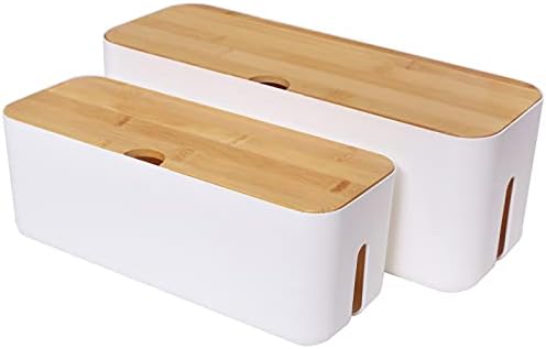 Changsuo Cable Management Box Set Cable Organizer Boxes for Extension Cord Power Stripe Surge Protector Wire Management Organizer Cover Hider for Desk Home Office Kitchen (Small & Large White)