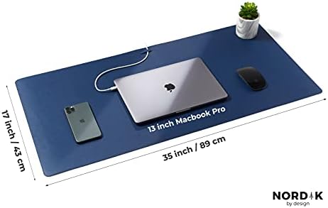 Nordik Leather Desk Mat - Midnight Blue - Large Leather Desk Pad 35x17 in