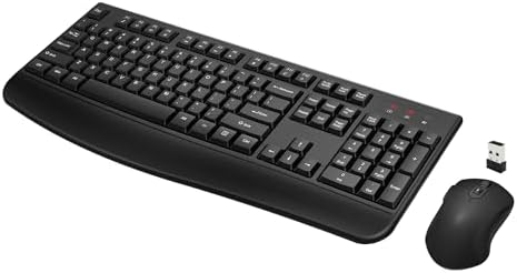 Wireless Keyboard and Mouse Combo, Full-Sized 2.4GHz Wireless Keyboard with Comfortable Palm Rest and Optical Wireless Mouse for Windows, Mac OS PC/Desktops/Computer/Laptops (Black)