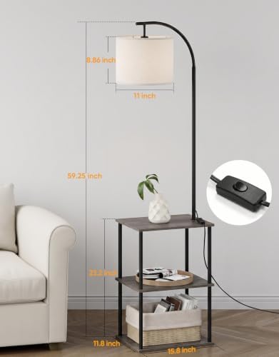 Floor Lamp with Table 2-Pack, Nightstands End Side Table for Living Room