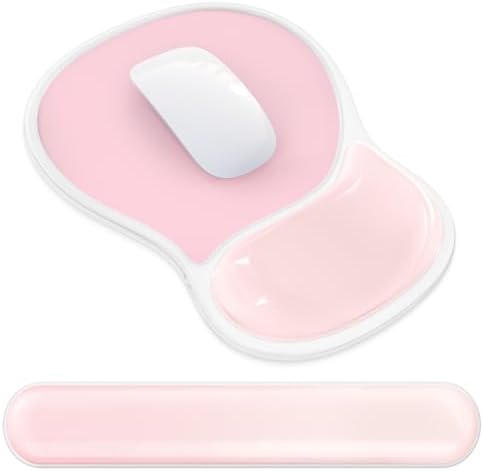 AKIT Ergonomic Gel Mouse Pad and Keyboard Wrist Rest, Non-Slip, Pink