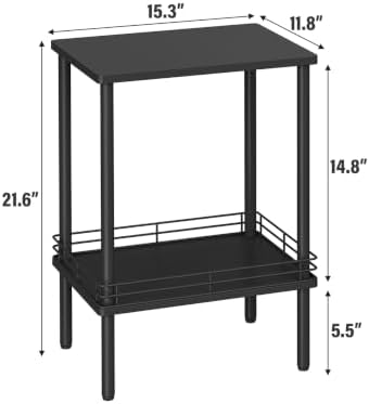 DGSANDGO Modern Small Side Table with Storage, 2-Tier Black End Table