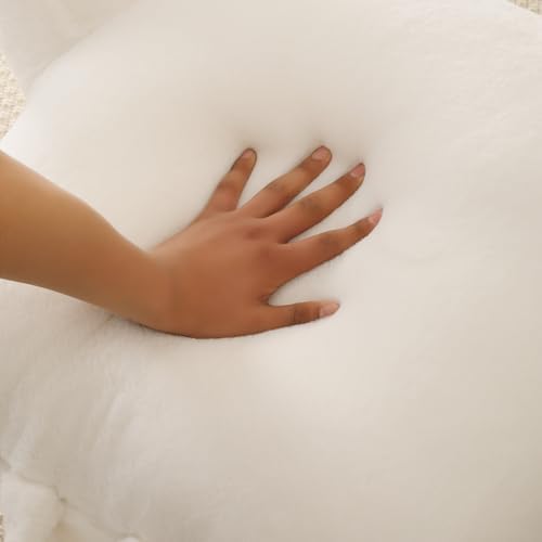 Large Plush Backrest Pillow for Sitting in Bed,Faux Fur,White