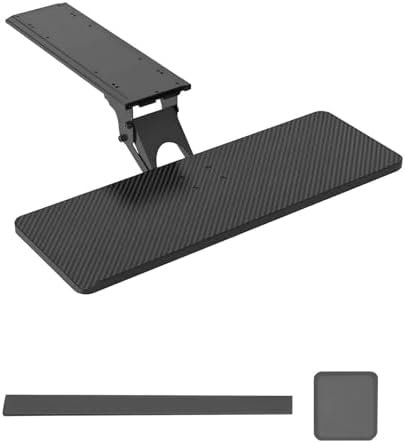 Under Desk Adjustable Keyboard Tray, Slide-Out Keyboard Platform, 360° Swivel, Pull Out and Tilt Computer Keyboard and Mouse Holder, Office Ergonomic Keyboard Drawer(Black,24x55cm/9.4x21.7in)