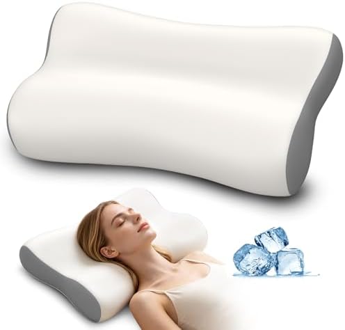 Neck Pillow Contour Memory Foam Pillows for Pain Relief Bed Pillow for Sleeping, Ergonomic Pillow for Neck and Shoulder Pain, Orthopedic Cervical Pillow for Side Back Stomach Sleeper (White&Grey)