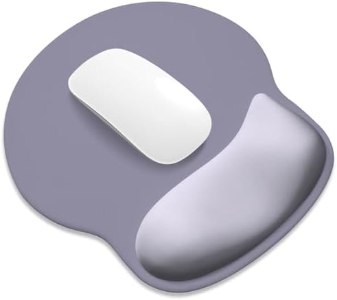 ITNRSIIET Ergonomic Mouse Pad with Wider Memory Foam Wrist Rest +17%, Curved Cushion Reduces Pressure 20%, Pain Relief, Non-Slip, Smooth, Cute Color Desk Accessory, 9.85 x 9 inch, Mist Gray
