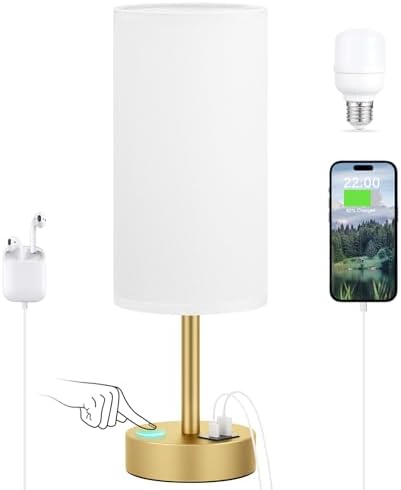 Dicoool Bedside Table Lamp for Bedroom - 3-Way Dimmable Touch Lamp, USB A+C