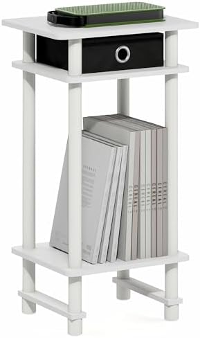 Furinno Turn-N-Tube Toolless 3-Tier Side Table, Storage Bin, Plain White