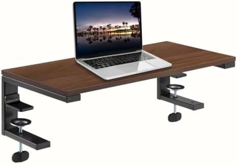 *Test* Ergonomic Clamp-On Laptop and Computer Monitor Riser Stand with Drawer, 21.6 x 9.8 inch - Dark Brown|Laptop Stand for Desk, Monitor Riser, Desk Organizer, Office Desk Home Workspace