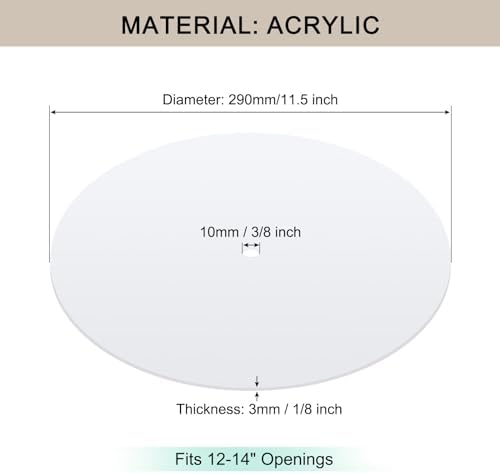 Round Lampshade Diffuser, 2 Pack 11.5" Diameter with 3/8" Center Hole Diffuser Lamp Shade for Drum Style Lampshades Pendants Softening Light, Frosted White Acrylic, Fits 12-14" Openings
