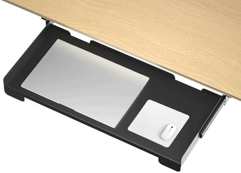 26 Inch Under Desk Mounted Sliding Loptop Drawer, Desktop Extension Pull-Out Laptop Tray for Office Desk, Extra Storage Organizer for Sit Stand Workstation