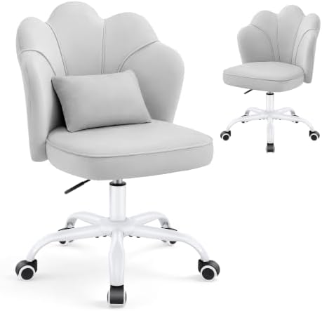 Vanity Chair with Wheels, Swivel Velvet Makeup Desk Chair, Grey