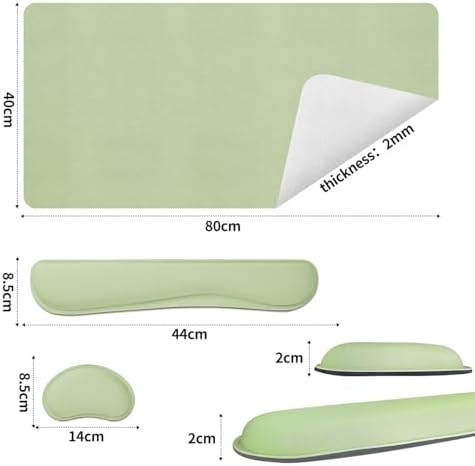 Bloss Leather Desk Mat and Keyboard Wrist Rest, Large Mouse Pad + Keyboard Pad+Mouse Wrist Support, Non-Slip Desk Mat Protector for Office, Home(35.4×15.7 Inches, Green)