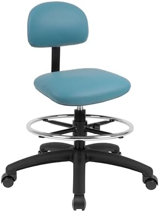 FSS Series Square seat (19"-27") seat Height Chair. Vinyl-for Office, Garage, Desk, Shop, Computer, Doctor, Medical, Easy to Clean! 18" Footring (Aqua, Mid Stool, Self Braking Casters)
