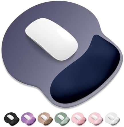 ITNRSIIET Ergonomic Mouse Pad with Wider Memory Foam Wrist Rest +17% - Curved Cushion Reduces Pressure 20%, Pain Relief, Non-Slip, Smooth, Cute Colors, 9.85 x 9 in, Gray Blue