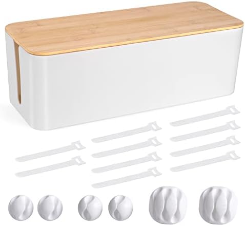 Tuwechen Cable Management Box, Wooden Style Large Cord Organizer Box
