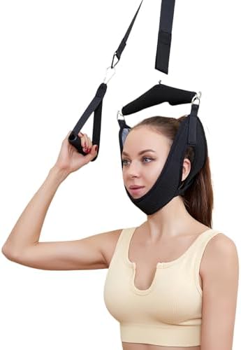 Adjustable Cervical Neck Traction Device Portable Cervical Stretcher Hammock for Neck Pain Relief Home Over Door Neck Stress Relief Relaxation Brace Harness Spine Decompression Device