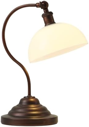 Cordless Table Lamp, Battery Operated Vintage Desk Light, Bronze & White
