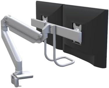 UPLIFT DESK Crestview Align Dual Monitor Arm - Gas Spring Monitor Mount with Adjustment Handle Fits 13-32” Inch Displays, VESA Compatible, Clamp or Grommet Mounting, Fits Standing Desks (Gray)