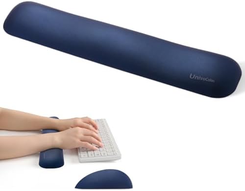 UnivoColors Design-Medium Wave Keyboard Wrist Rest of Medium, Artificial Sheepskin+Memory Foam+Ergonomic+Anti-Slip Gel, Resilience Support During Work and Gaming,Keyboard Accessory,Navy
