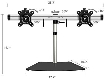 SIIG Premium Aluminum Dual Monitor Stand - 2 Monitors 13" to 27" Up To 17.6 lbs VESA 75 and 100 (CE-MT2011-S1), Silver/Black