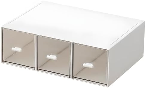 Desk Drawer Organizer, Stackable Storage Drawers, Plastic Compact Desk Storage Box Great for Office School Home Small Space - Large 3 Drawers (White)