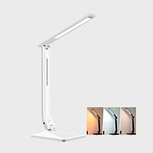 LED Desk Lamp One Key Touch Control Eye-Caring Table Lamps 3 Color Modes Non-Polar Dimmable Foldable for Study Office Bedroom Gift (White)