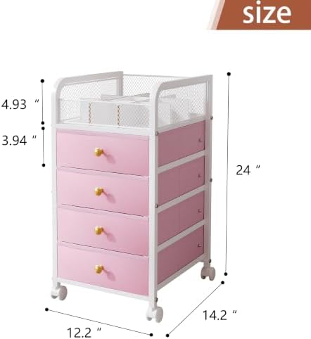 Rolling Makeup Organizer Cart - Under Desk Storage with 4 Drawers